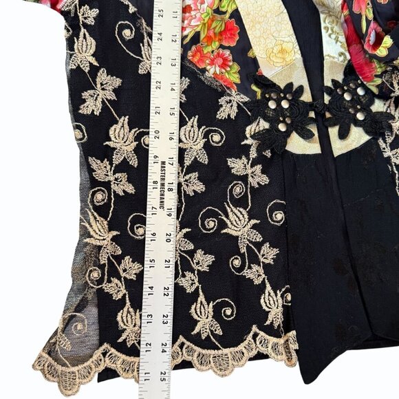 Spencer Alexis Womens Lace Floral Silk Kimono Jacket Size M Oriental Toggle - Picture 9 of 9